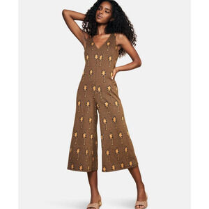 New Anthropologie x Hutch Mimi Palm Print Wide-Leg Jumpsuit  $209 X-SMALL Brown